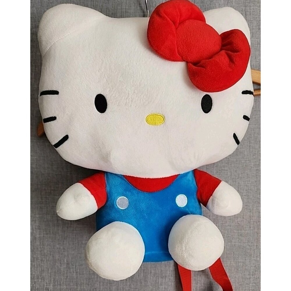 Sanrio Hello Kitty Plush Backpack Adjustable Strap Blue Red